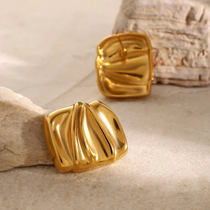 Gold-Plated Textured Stud Earrings for Women