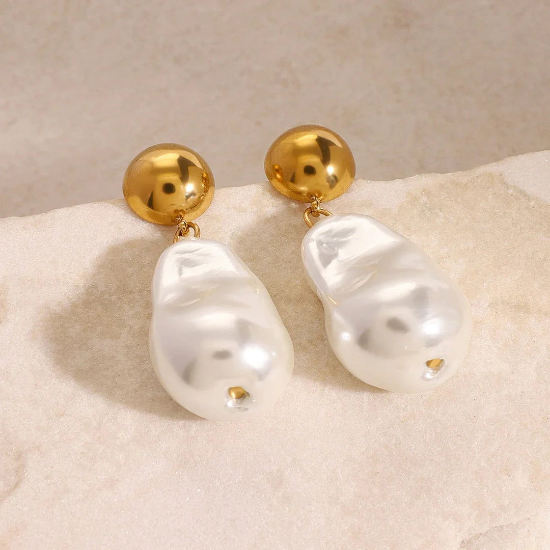 Gold-Plated Faux Pearl Drop Earrings for Women