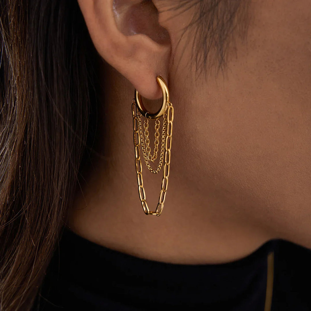 Gold-Plated Link Chain Hoop Earrings