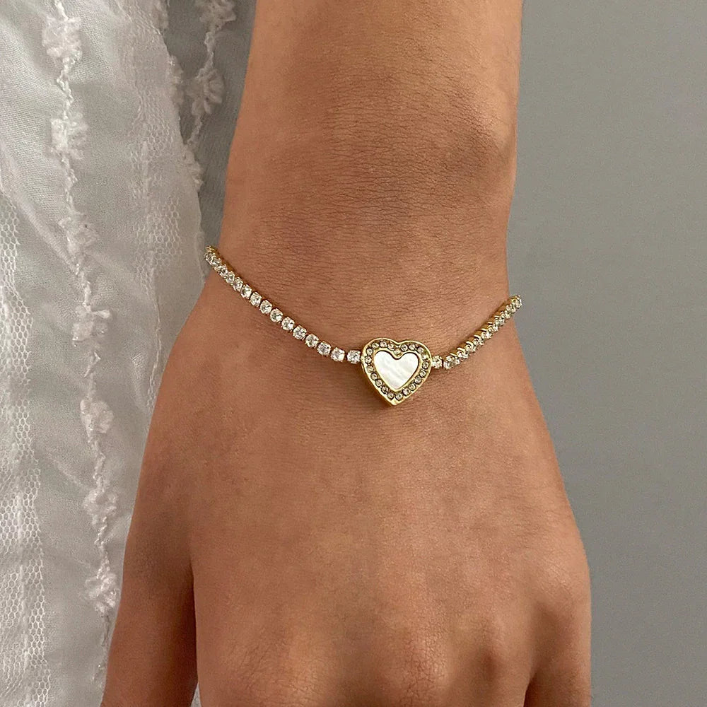 Gold-Plated CZ Heart Tennis Bracelet