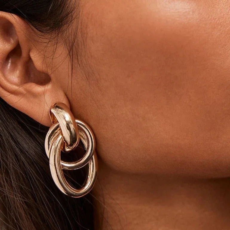 Gold-Plated Multi Hoop Drop Earrings for Women