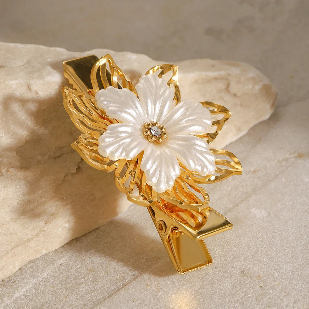 Gold-Plated Floral Pearl Hair Clip