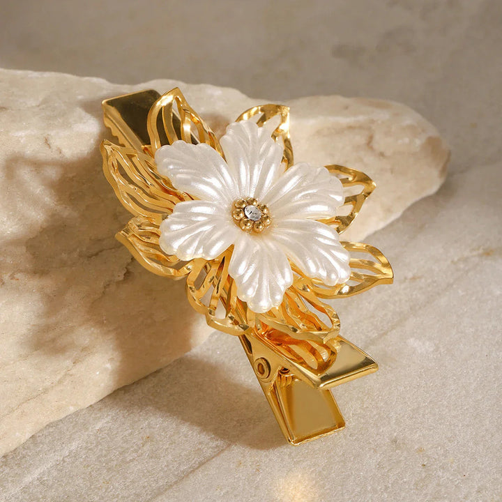 Gold-Plated Floral Pearl Hair Clip