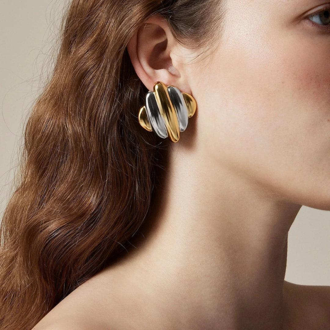 Gold-Plated Rippled Stud Earrings