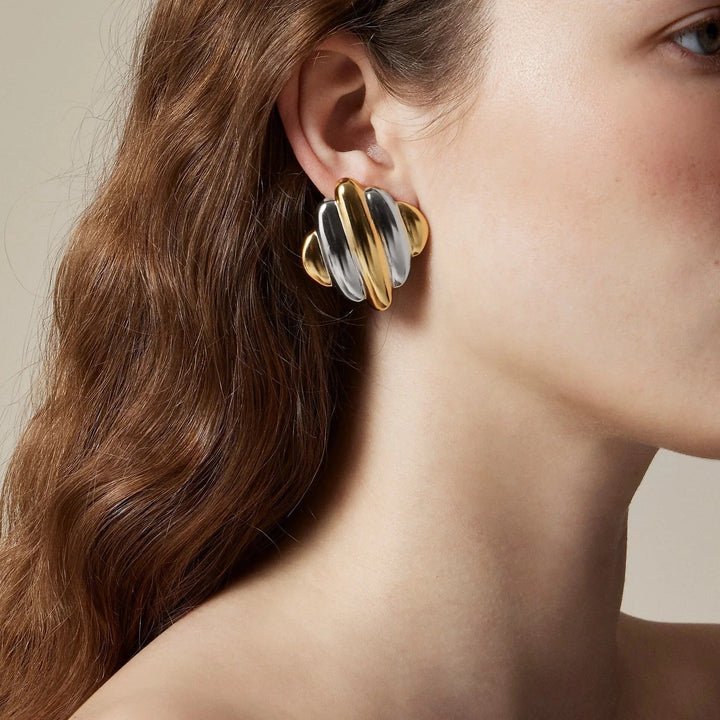 Gold-Plated Rippled Stud Earrings