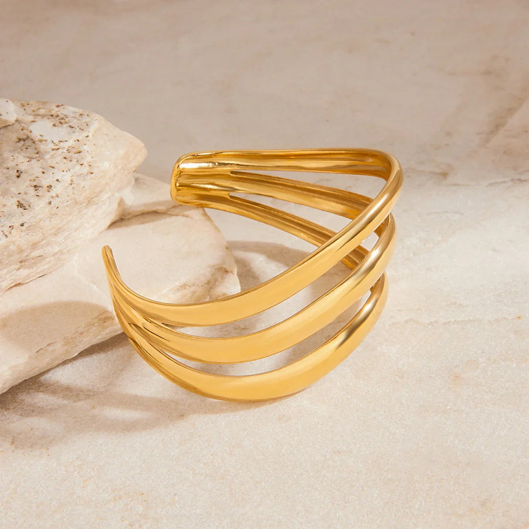 Gold Plated Stainless Steel Statement Cuff Bracelet for Women