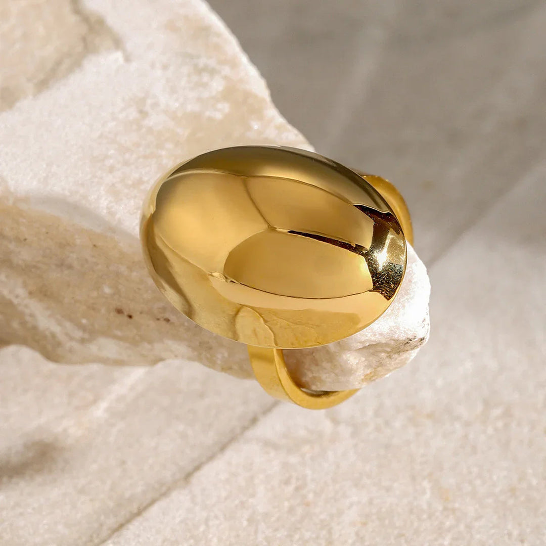 Gold-Plated Oval Stone Ring