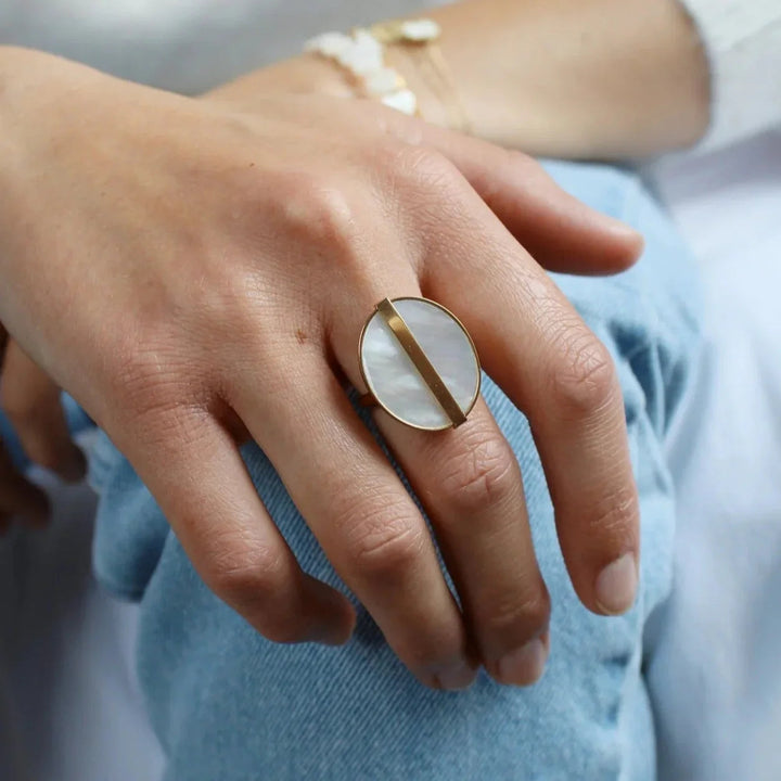 Gold Plated Mother of Pearl Ring with Stainless Steel