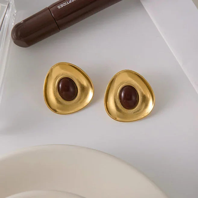 Gold-Plated Enamel Stud Earrings for Women