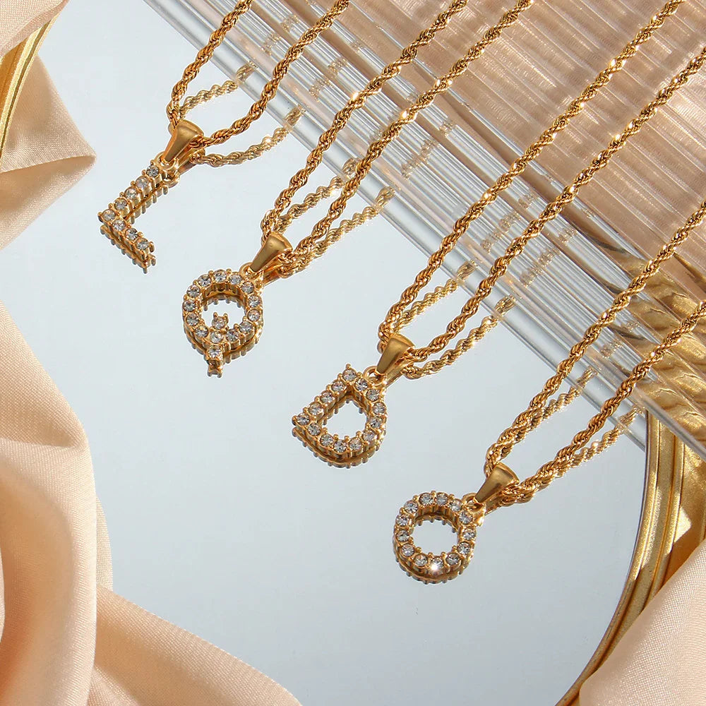 Gold-Plated Initial Pendant Necklace with Diamond Simulants