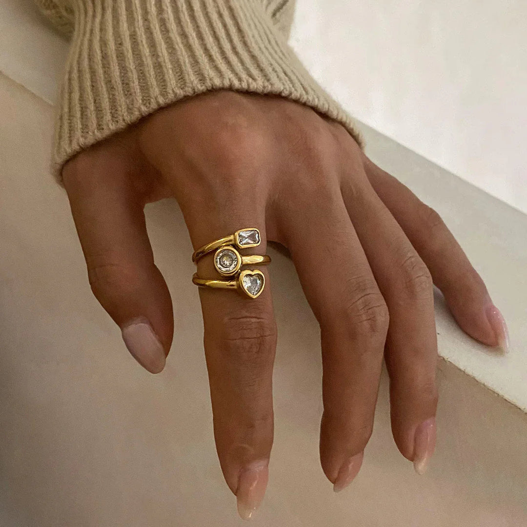 Gold-Plated CZ Layered Ring for Women