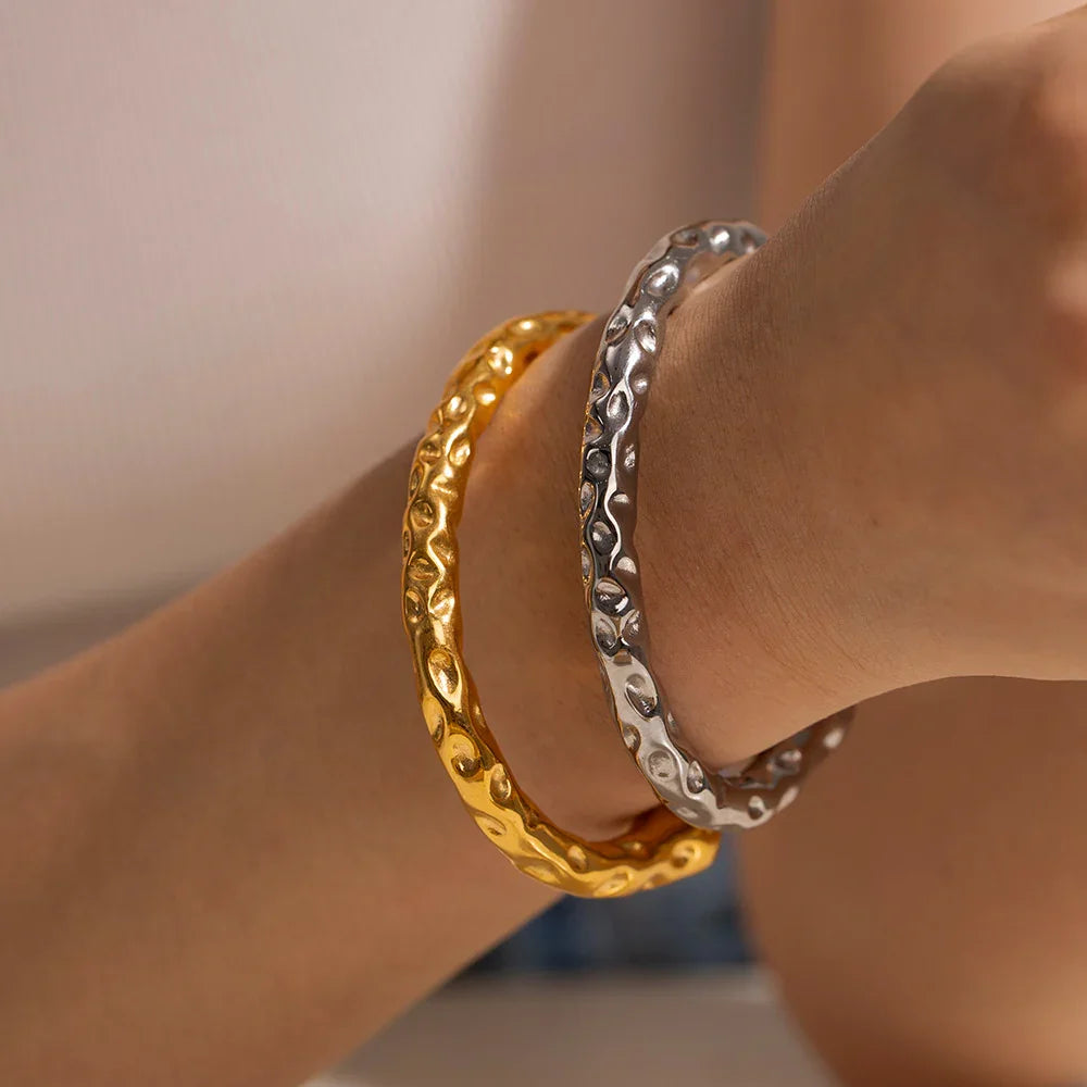 Gold-Plated Hammered Cuff Bracelet and Classic Design