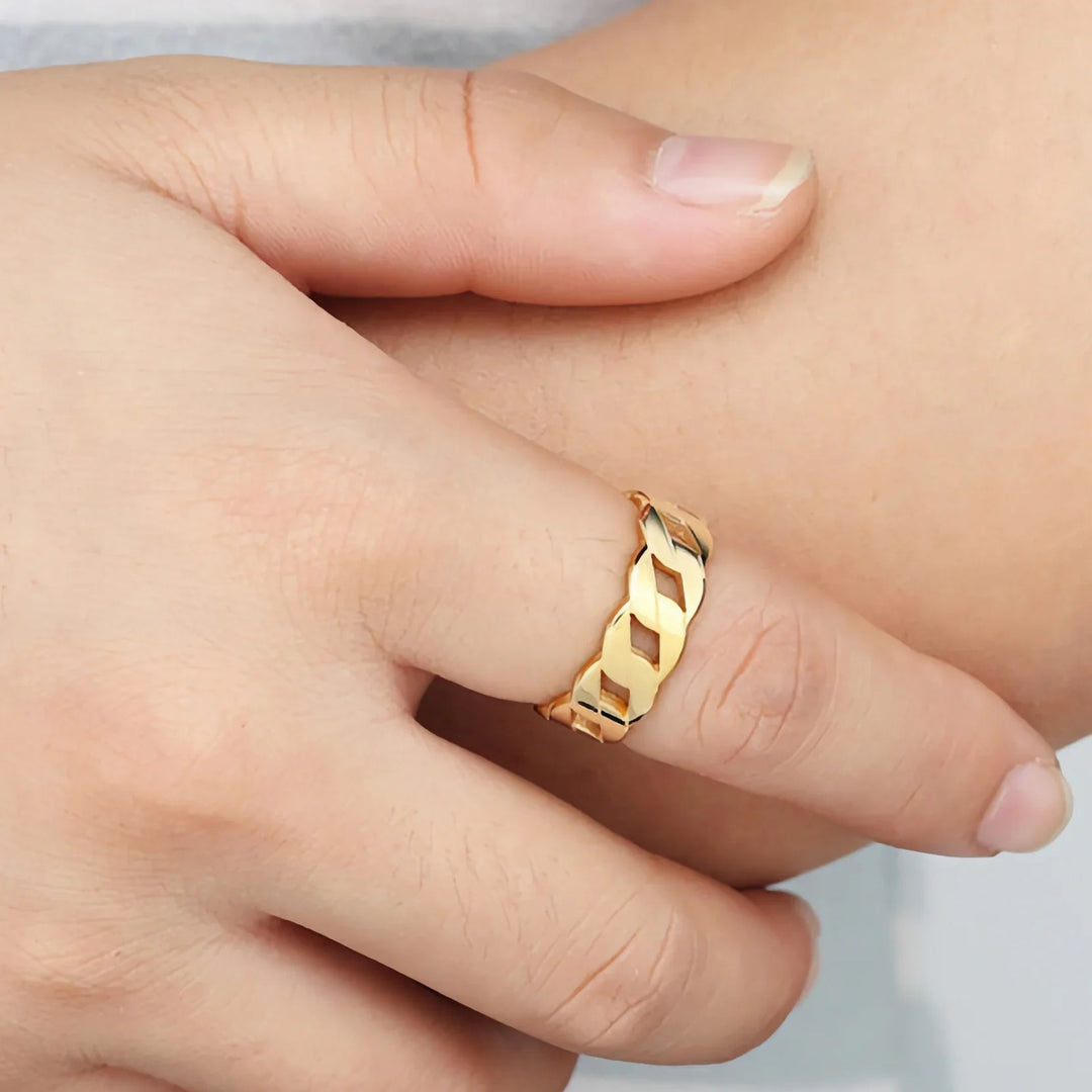 Gold-Plated Cuban Link Ring for Women