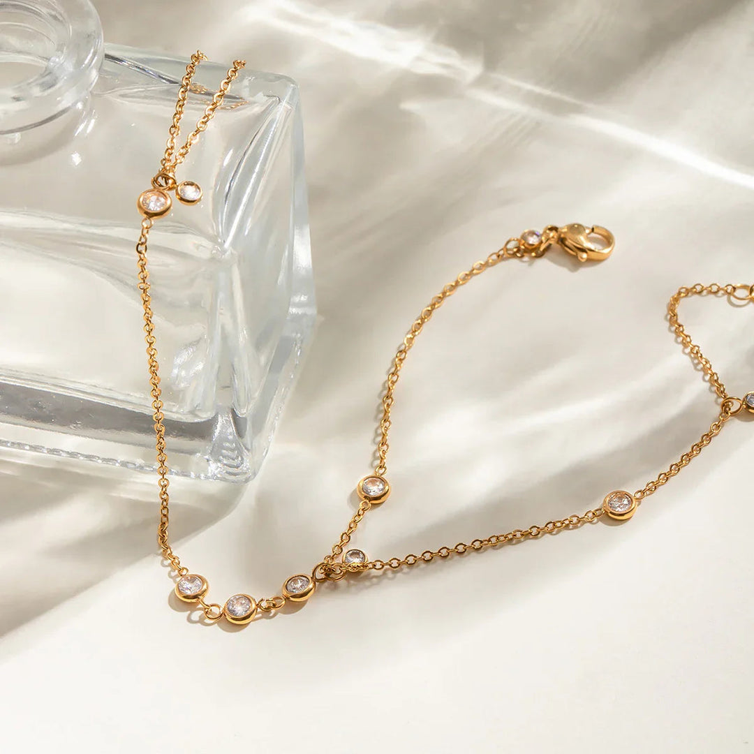 Gold-Plated Cubic Zirconia Hand Chain Bracelet for Women