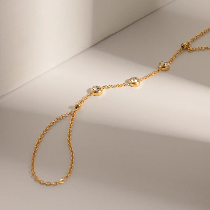 Gold Plated Cubic Zirconia Hand Chain Bracelet for Women