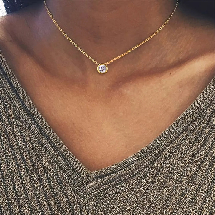 Gold-Plated Crystal Pendant Necklace Jewelry Set