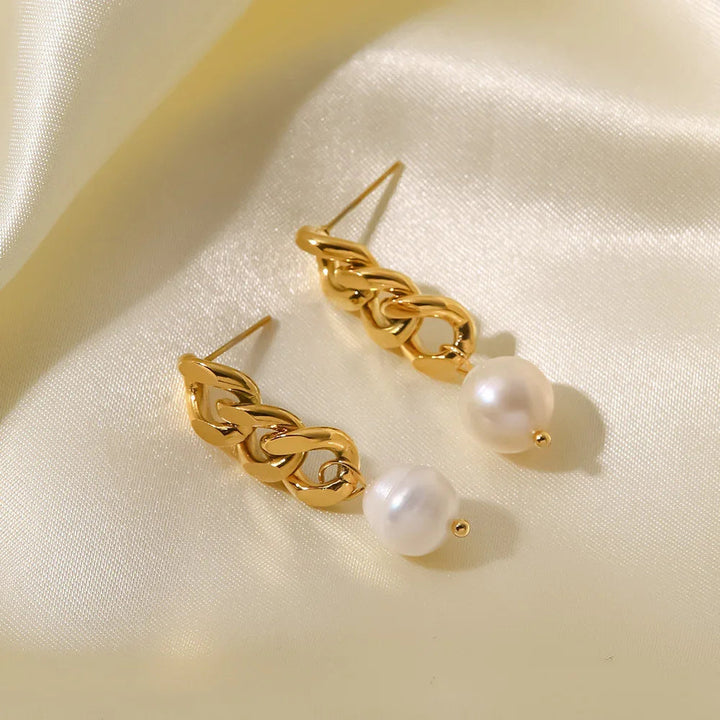 Gold-Plated Faux Pearl Chain Drop Earrings
