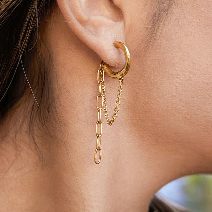 Gold-Plated Stainless Steel Chain Hoop Earrings for Women