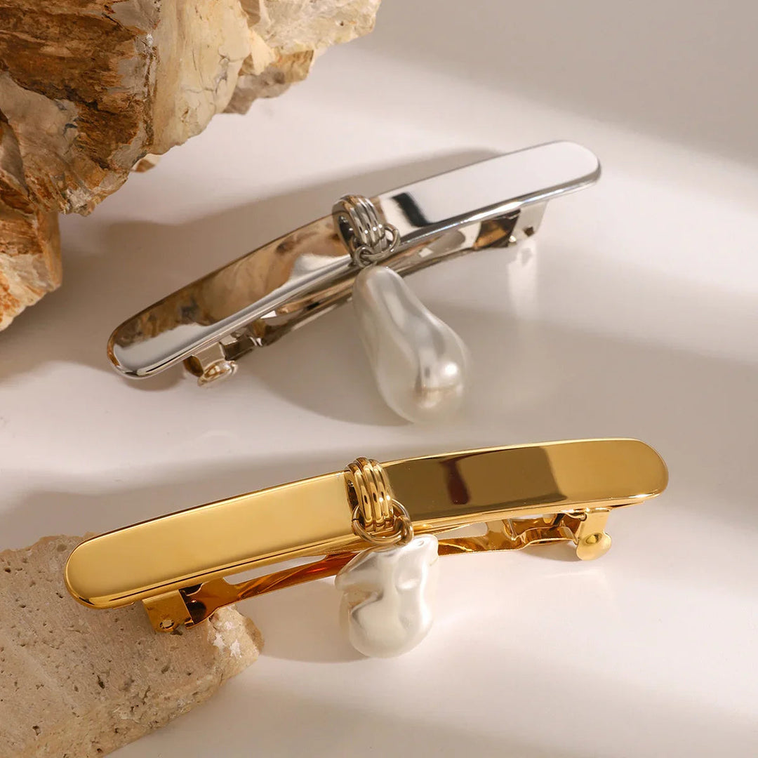Gold-Plated Faux Pearl Hair Clip