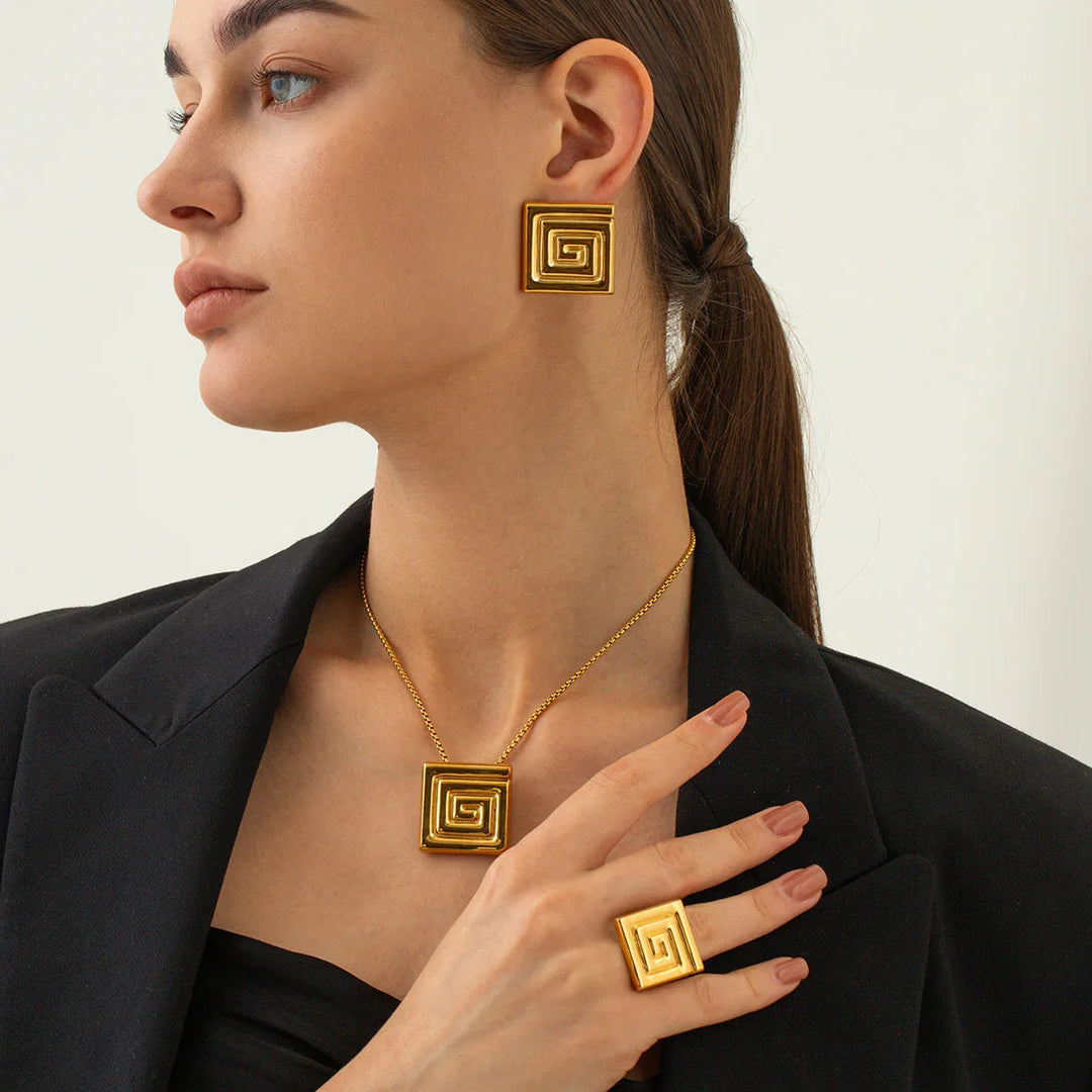 Gold-Plated Spiral Earrings with Waterproof Stainless Steel