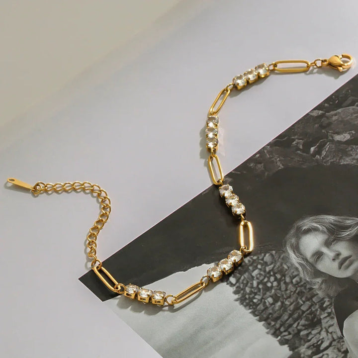 Gold Plated Cubic Zirconia Chain Bracelet for Women