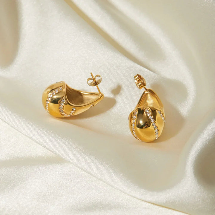Gold-Plated Teardrop Earrings with Diamond Simulants