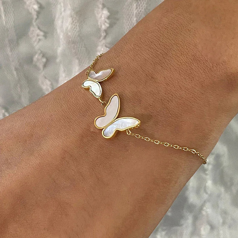Gold-Plated Faux Pearl Butterfly Bracelet