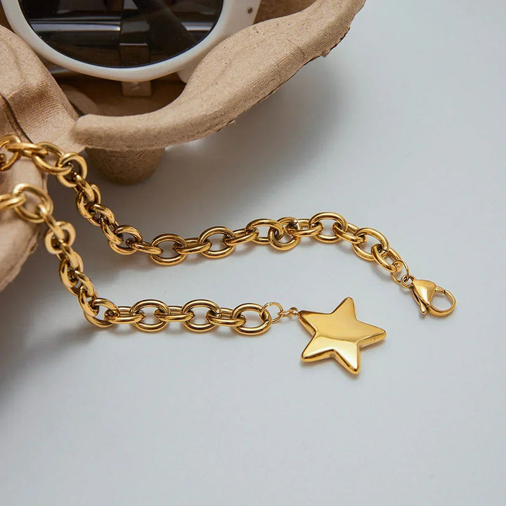 Gold-Plated Stainless Steel Star Pendant Necklace for Women