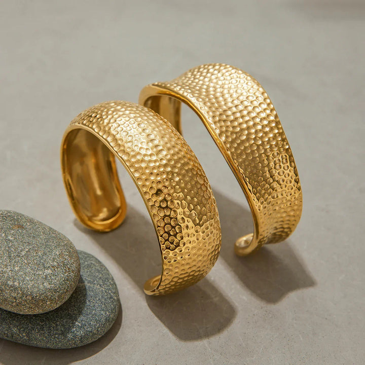 Gold Plated Stainless Steel Textured Cuff Bracelet for Women