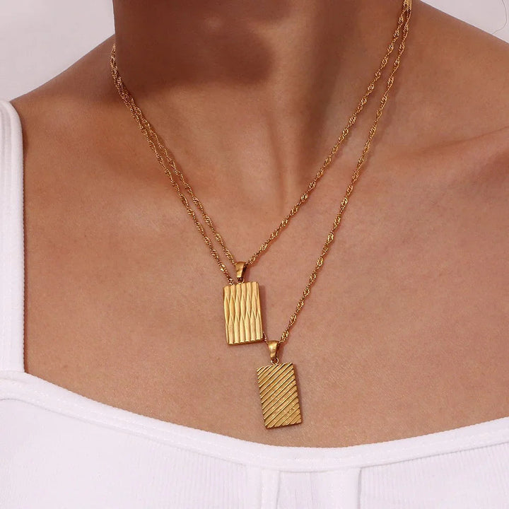 Gold-Plated Rectangular Pendant Necklace For Women