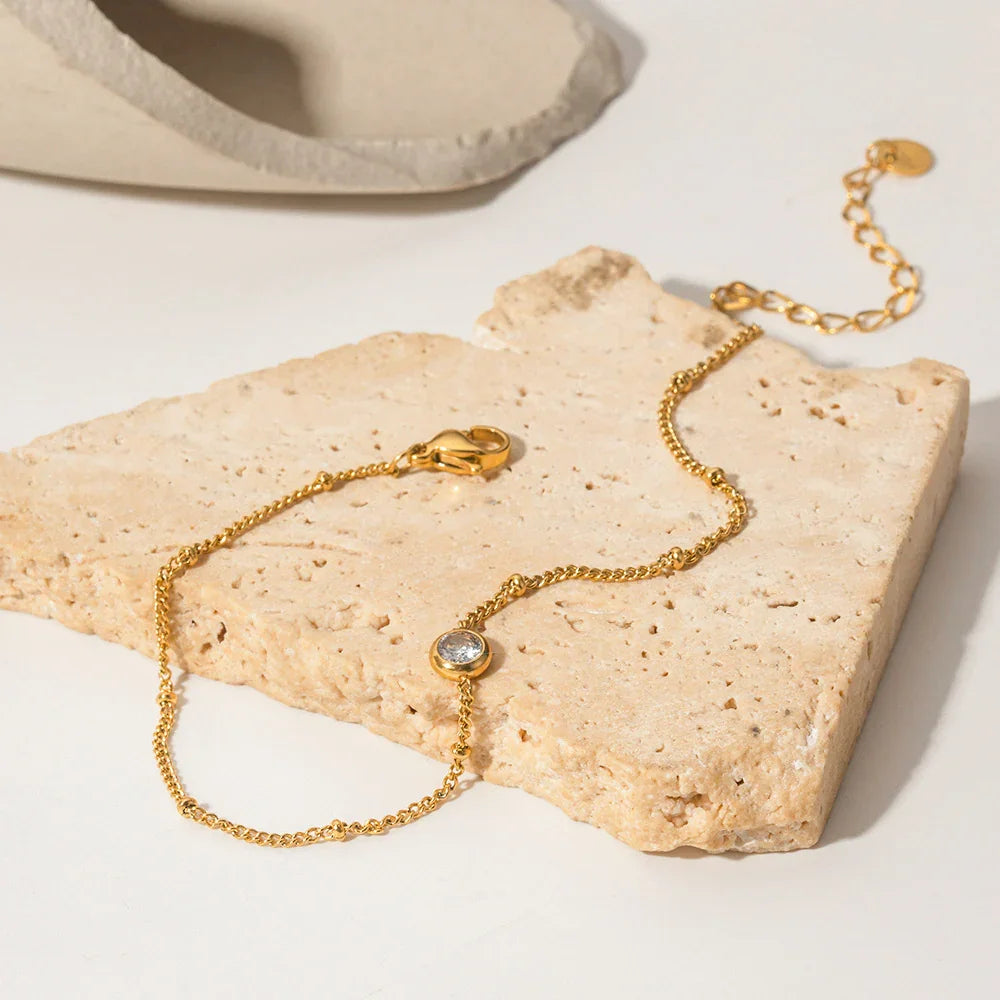 Gold-Plated Anklet with Diamond Simulant