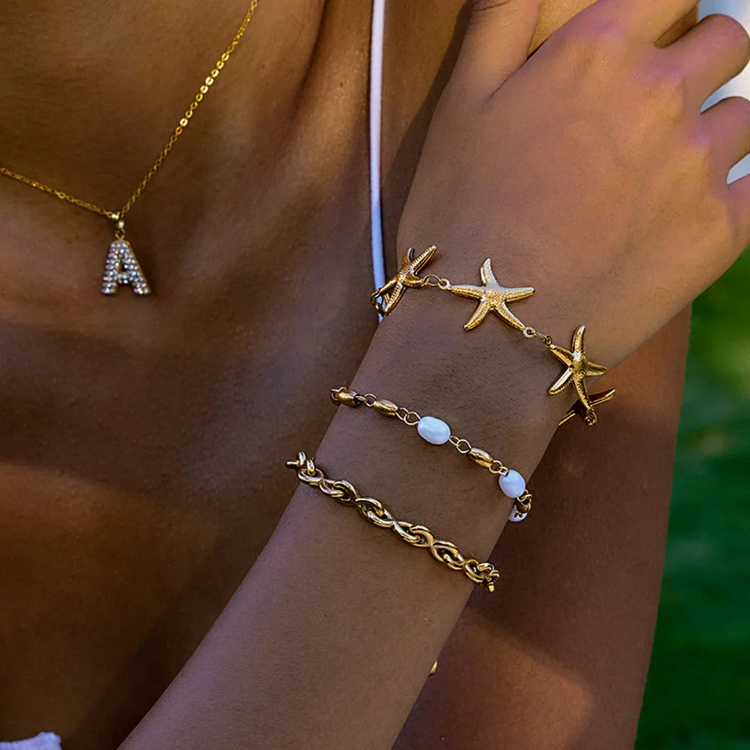 Gold Plated Faux Pearl Bracelet Set for Women
