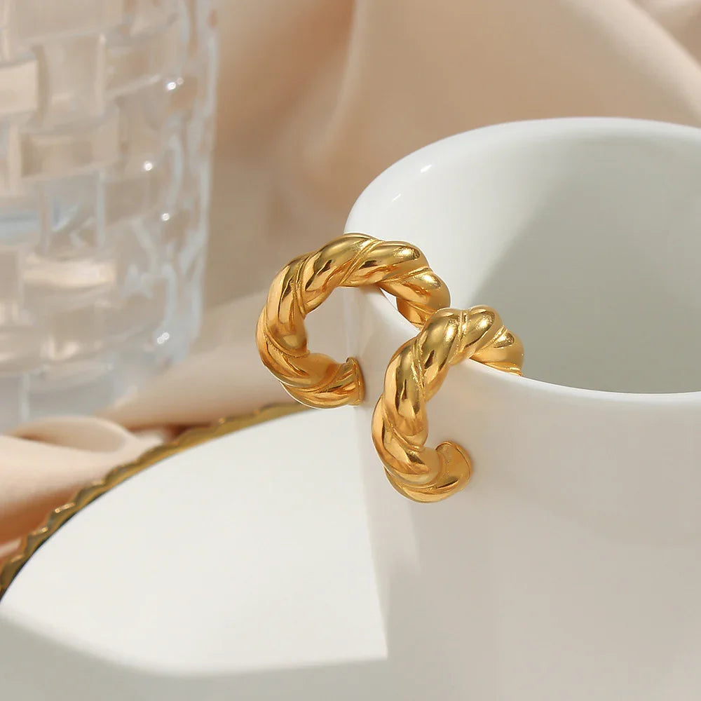 Gold-Plated Twisted Hoop Earrings for Women