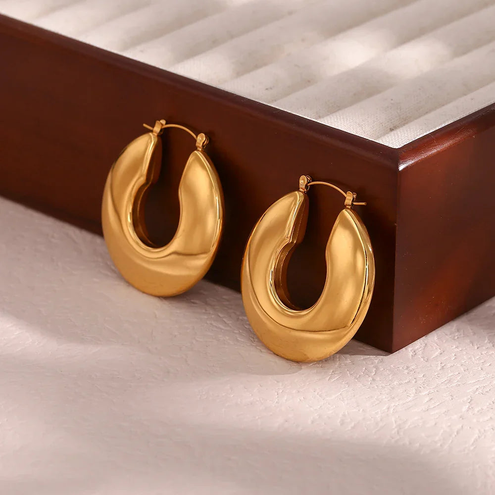Gold-Plated Chunky Hoop Earrings for Women
