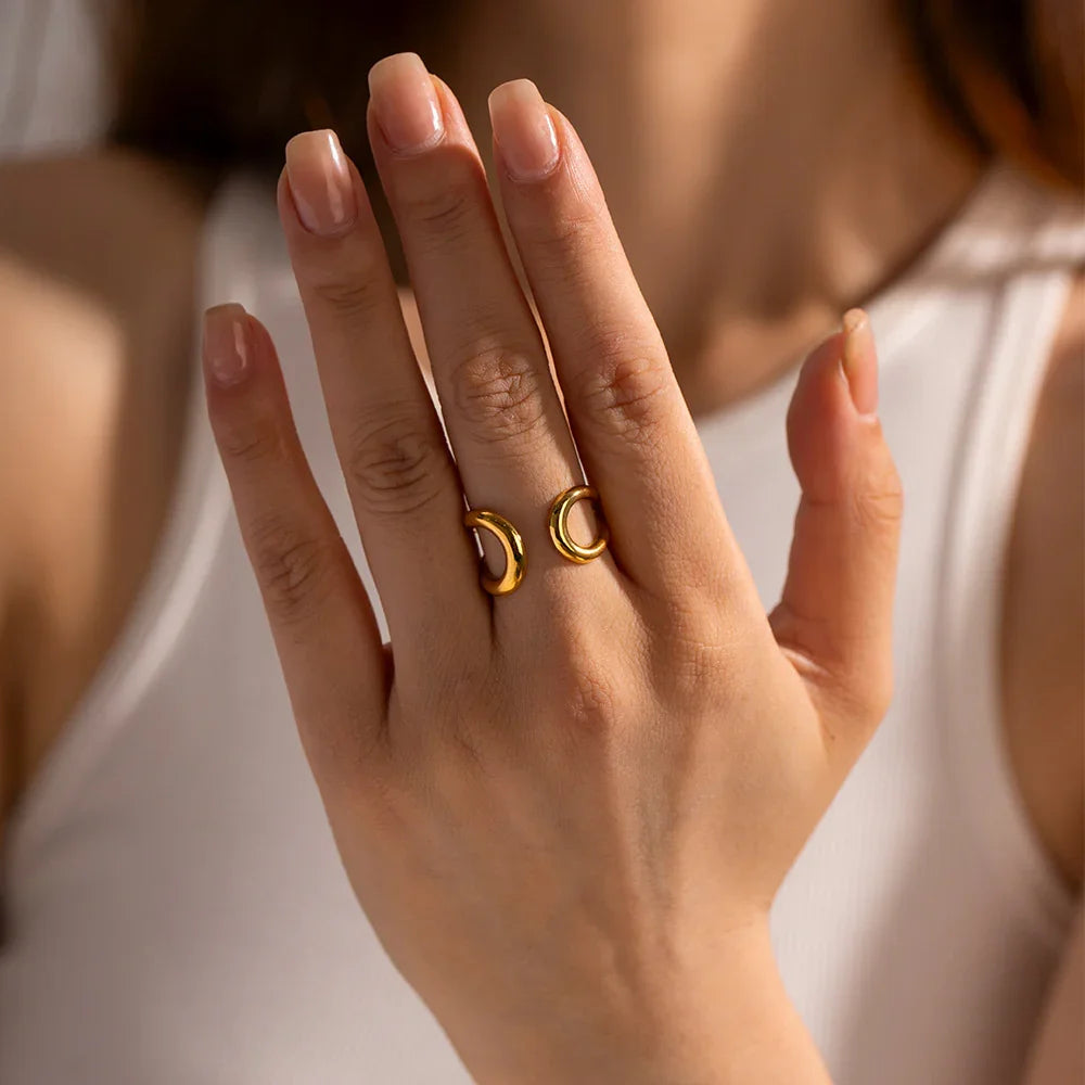 Gold Plated Stainless Steel Twisted Open Band Ring for Women