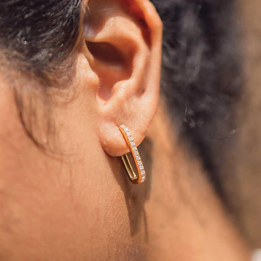 Gold-Plated CZ Oval Huggie Earrings