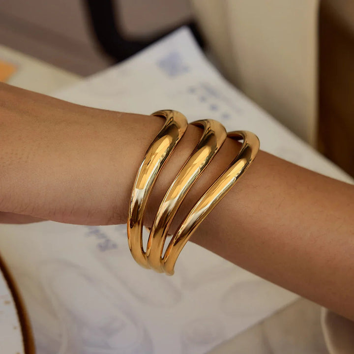 Gold Plated Stainless Steel Statement Cuff Bracelet for Women
