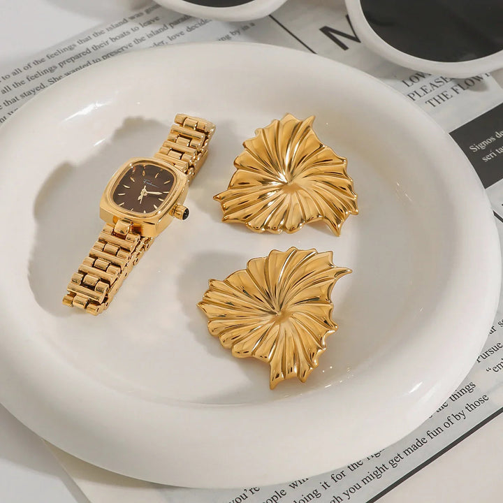 Gold-Plated Statement Petal Earrings for Women