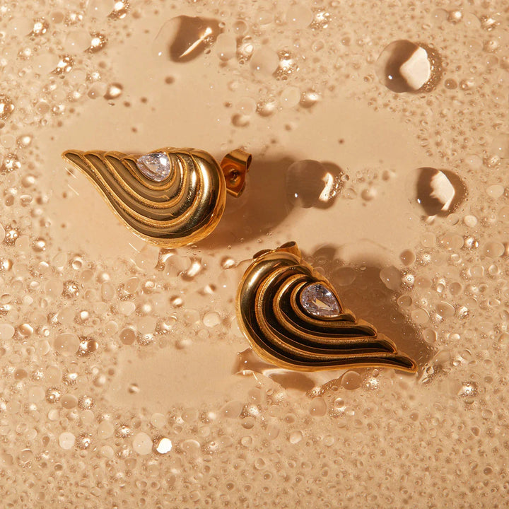 Gold-Plated Heart-Shaped Earrings with Diamond Simulants