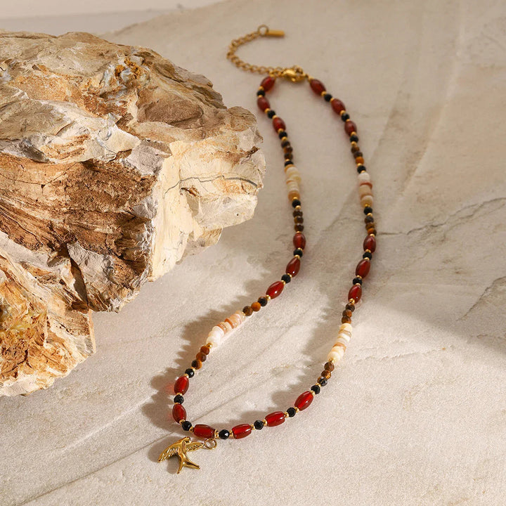 Gold-Plated Glass Stone Beaded Necklace