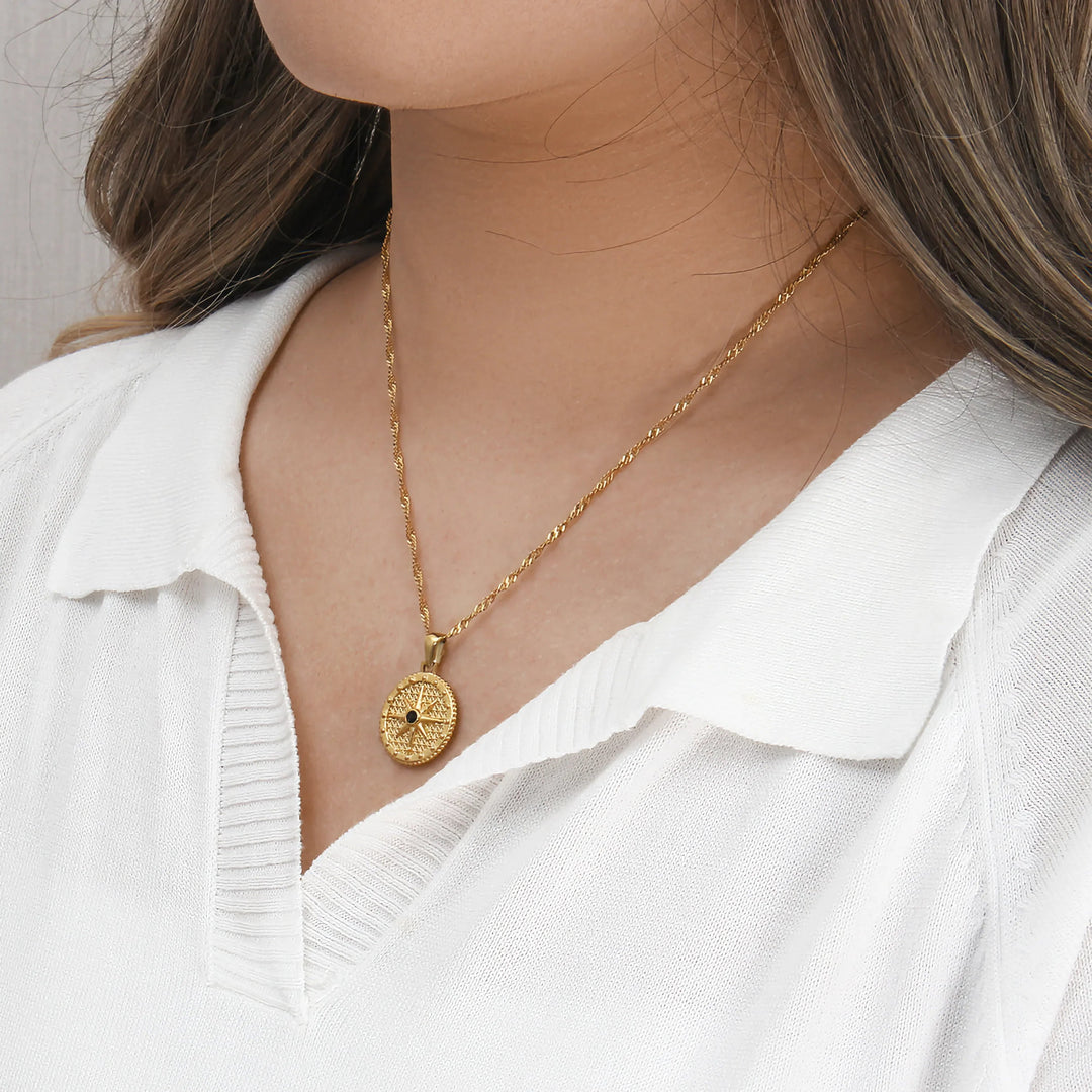 Gold-Plated Compass Pendant Necklace For Women