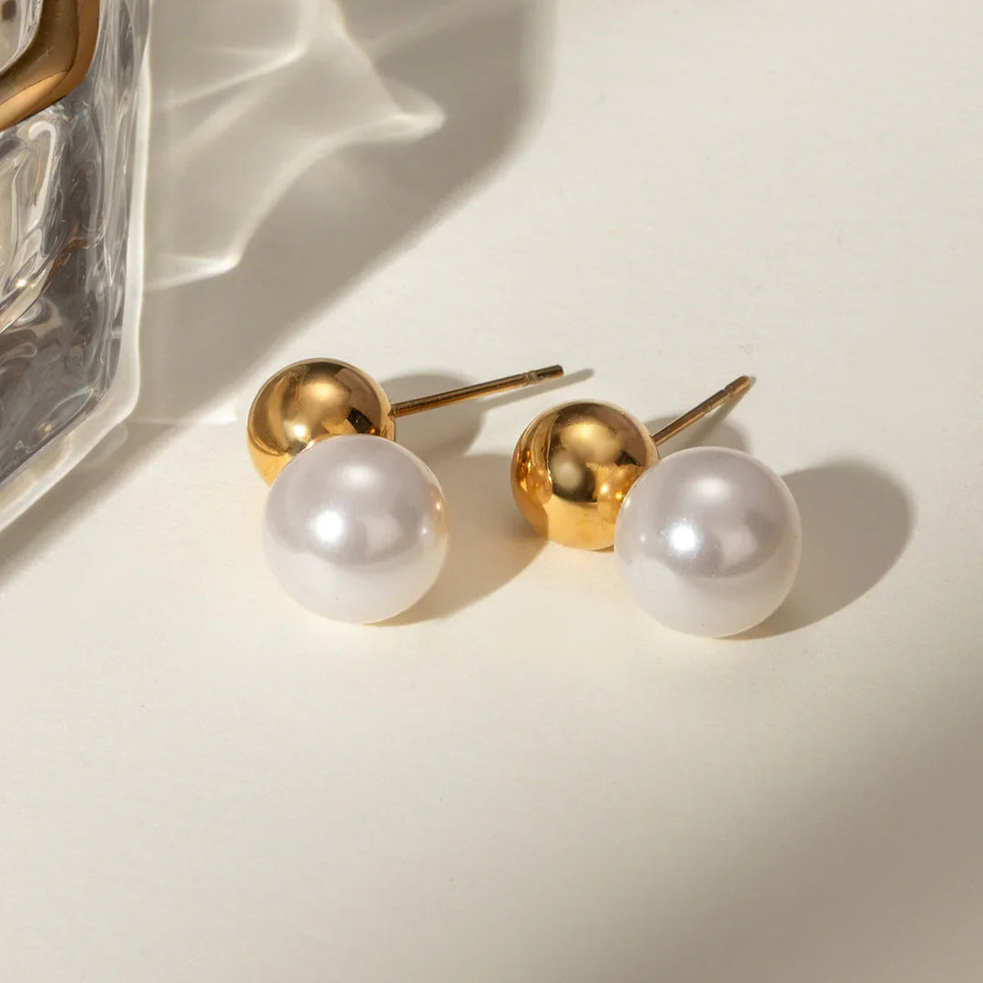 Gold-Plated Nautica Dome Faux Pearl Earrings