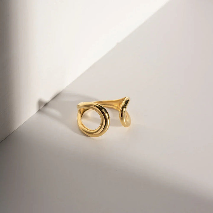 Gold Plated Stainless Steel Twisted Open Band Ring for Women