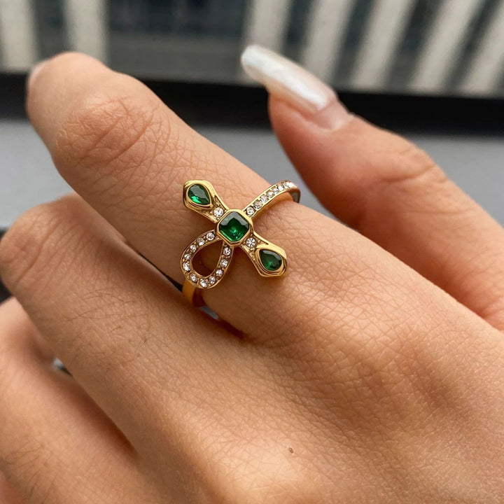 Gold-Plated Cubic Zirconia Knot Ring for Women