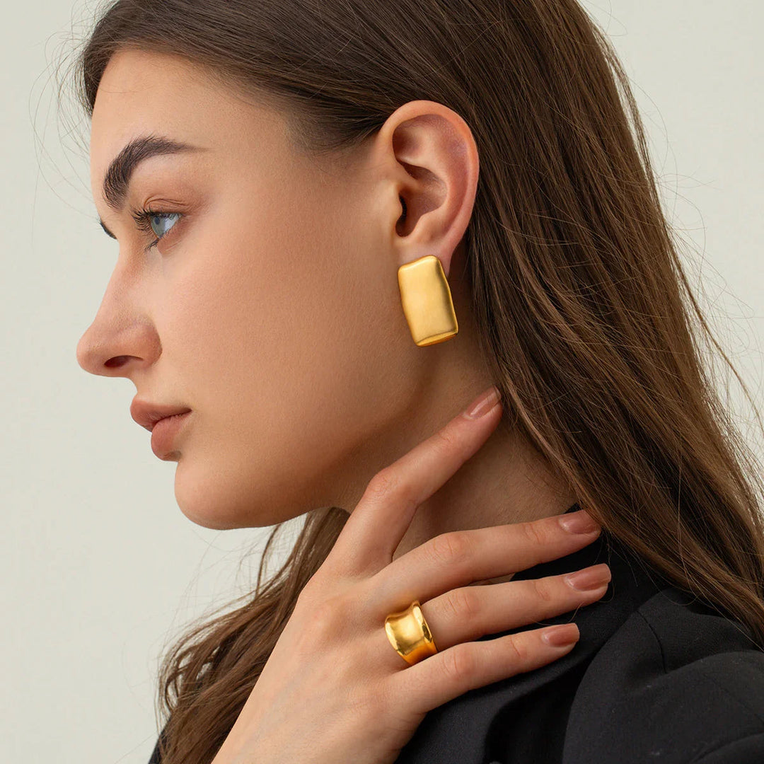 Gold-Plated Rectangular Earrings and Waterproof