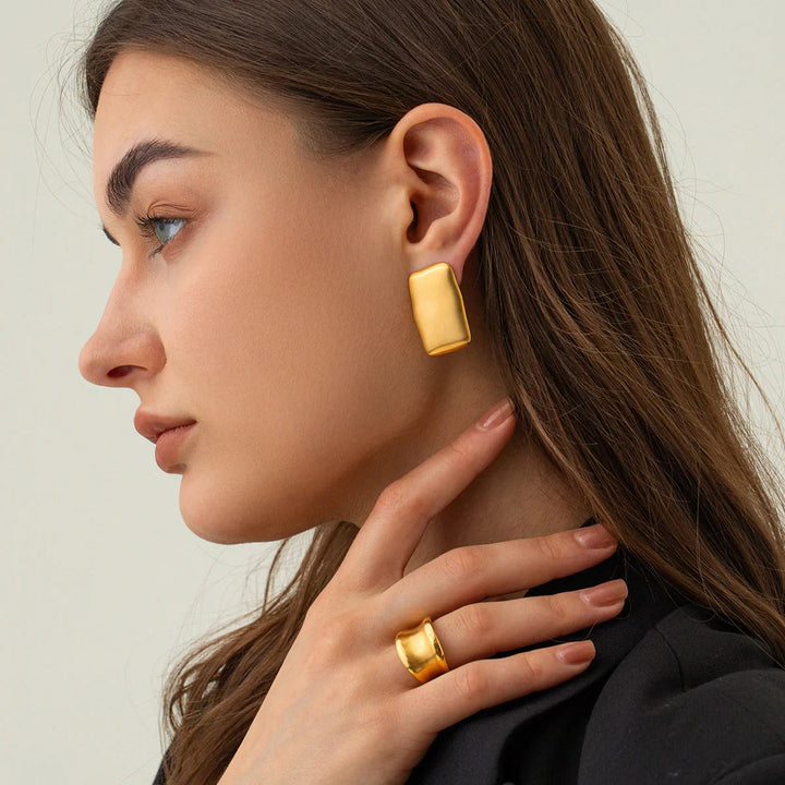 Gold-Plated Rectangular Earrings and Waterproof