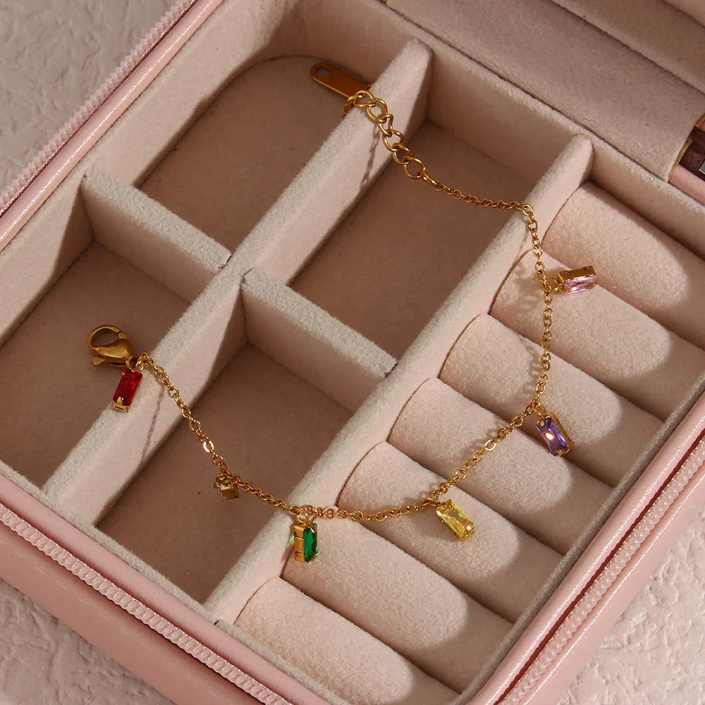 Gold-Plated Crystal Charm Bracelet for Women