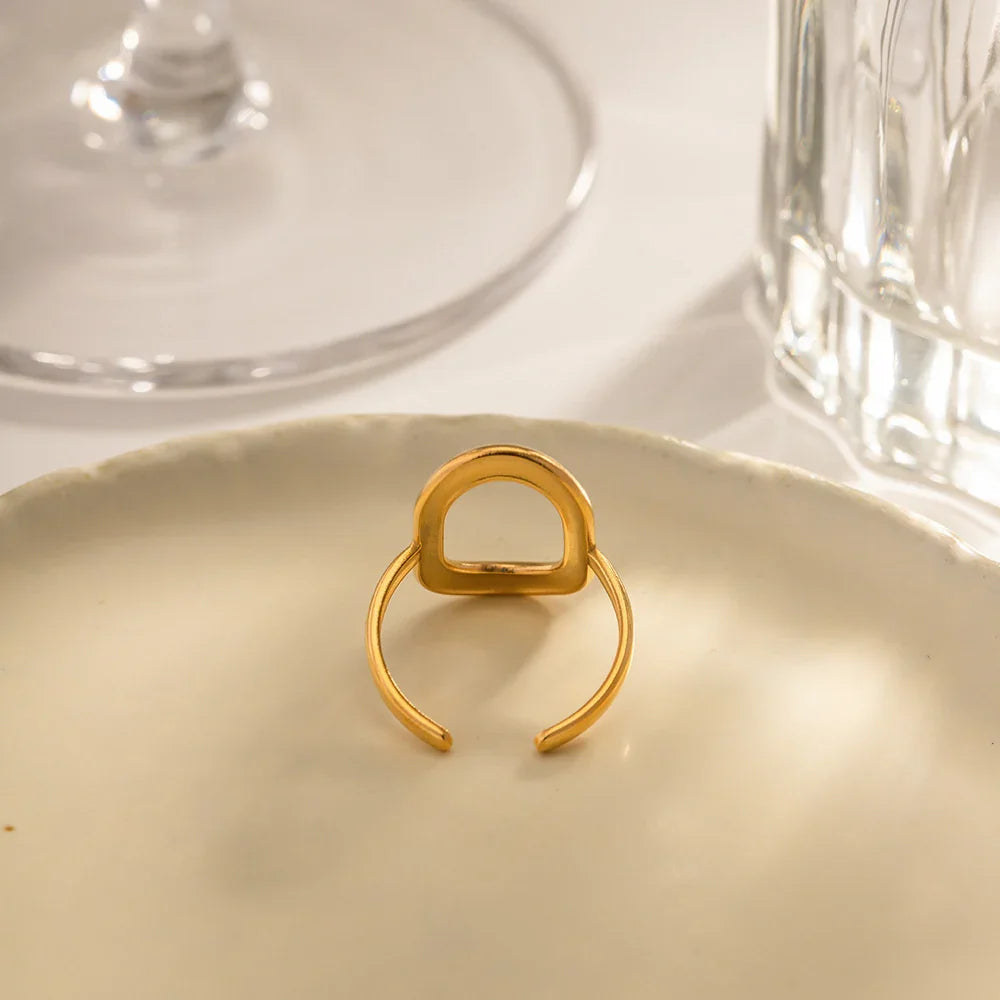 Gold-Plated Statement Ring with Stainless Steel