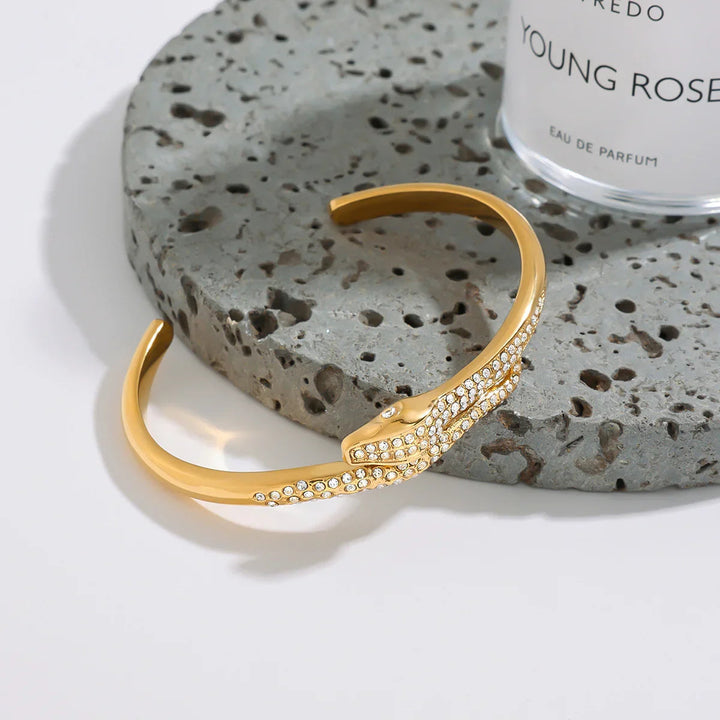 Gold-Plated Cubic Zirconia Serpentine Bangle Bracelet for Women