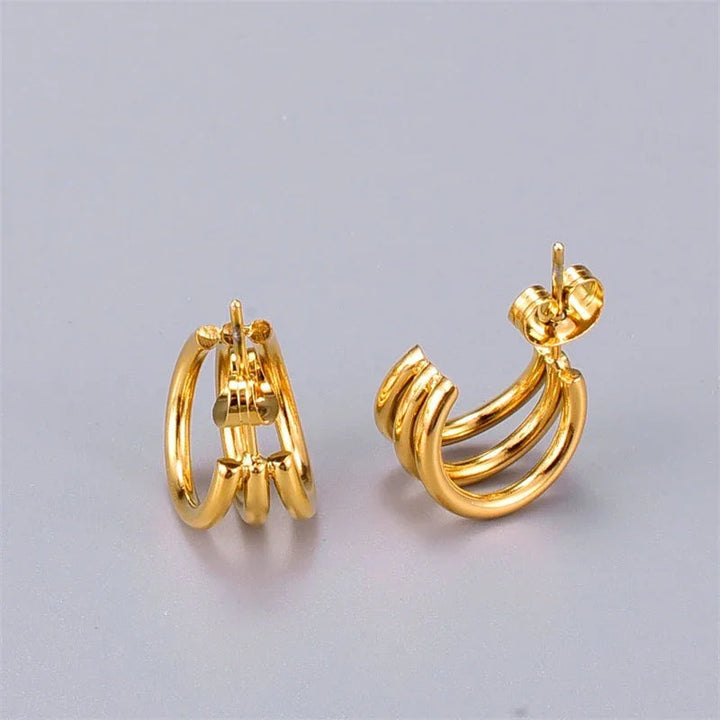 Gold-Plated Hoop Earrings Women Triple Band